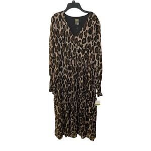 Taylor Leopard Print Midi Dress Chiffon Long Sleeve V-Neck Multi Size 14 NWT